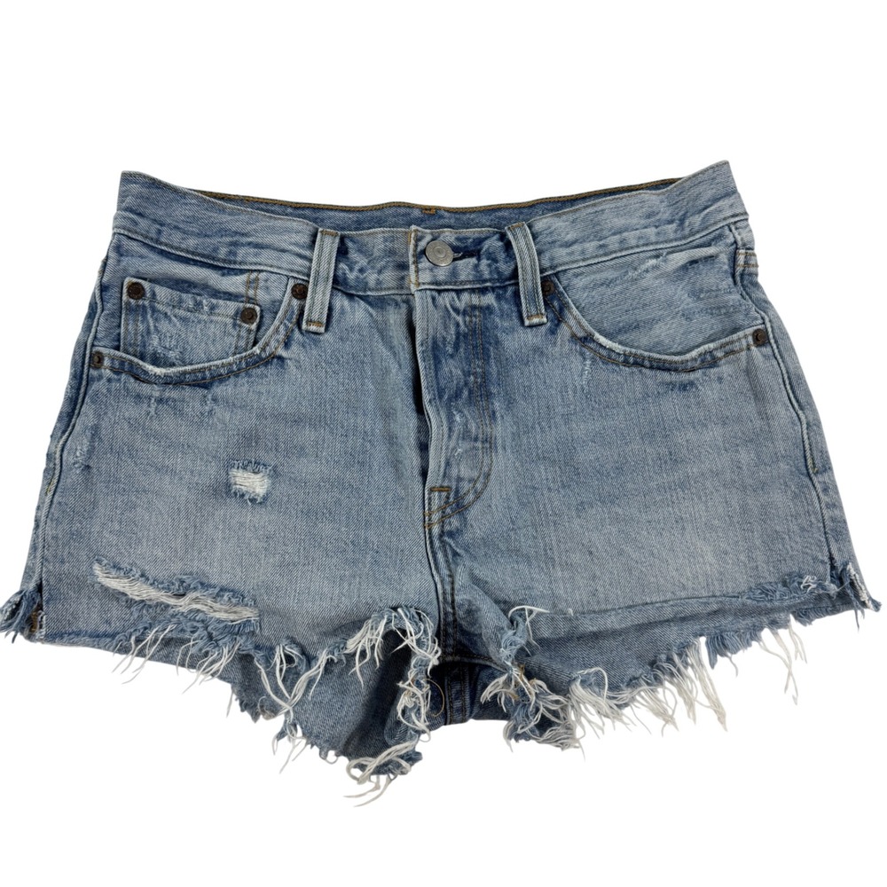 Levi's Premium 501 Original Light Wash Distressed Cutoff Denim Shorts Size 28